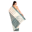 Handwoven white Begampuri saree featuring black and Rama green border shown in draped style