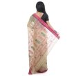 Back view of light beige pink contrast Jamdani saree showing pallu