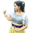 Grey saree blouse with classic U-neck and premium finish