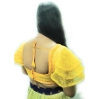 Women's yellow U-neck net blouse back design with elegant fit