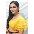 Yellow net blouse for women with fashionable U-neck pattern