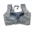 Back view of silver round neck women's blouse with traditional design