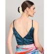 Teal pure silk V-neck blouse for women back view