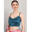 Teal pure silk V-neck blouse for women portrait image