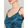 Close-up view of teal pure silk V-neck blouse for women