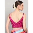 Pink polysilk V-neck blouse for women back view