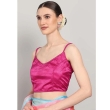 Pink polysilk V-neck blouse for women side profile