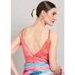Pink silk blend V-neck blouse for women back view