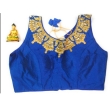 Blue multicolor boat neck blouse for women front view
