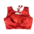 Red U-neck blouse for women angled side view