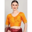 Orange U-neck blouse for women front view