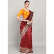Orange U-neck blouse worn with saree full length view