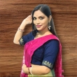 Woman wearing navy blue dupion silk saree blouse
