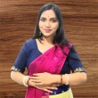 Women's navy blue round neck blouse front view