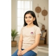 Girls premium fawn comfort T shirt worn by model indoor lifestyle image