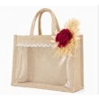 jute bag with clear transparent front panel