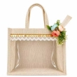 handmade jute bag transparent gift bag lace floral patch