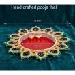 large 15 inch pooja thali with colorful peacock design