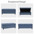 front view blue ottoman bench with storage seating