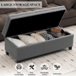 side view grey upholstered ottoman bench storage sofa