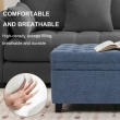 side view blue upholstered ottoman bench storage sofa