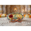 decorative kumkum plate with peacock design in gold finish
