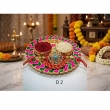 compact 4x4 inch gold kumkum plate with lotus motif