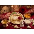 multicolor gold pink green kankavati plate for pooja rituals