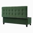 close up green tufted ottoman button stitched upholstery