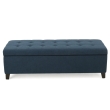 front view blue tufted ottoman bench bedroom office seating