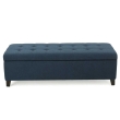 front view blue tufted ottoman bench bedroom office seating