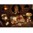 multicolor gold red teal kankavati plate for pooja rituals