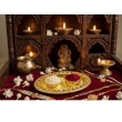 decorative oval kumkum plate with ornamental detailing in multicolor