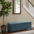 front view t blue tufted ottoman bench with storage