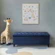 side view blue tufted ottoman bench sofa seating