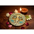 multicolor gold blue teal kankavati plate with peacock design
