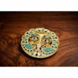 compact 3.5 inch kumkum plate with twin peacock design