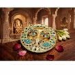 decorative kumkum plate with twin peacock motif in gold finish