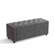 side view grey velvet upholstered ottoman bench sofa