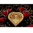 gold heart shaped kankavati kumkum holder with pink and green accents small size