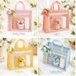 wedding hamper return gift handmade transparent jute bag lace floral patch tote bag by L.G. Creations