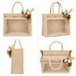handmade jute transparent gift bag with lace work floral patch aesthetic design