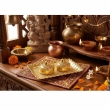 rectangular textured kumkum plate in gold finish for decorative pooja use