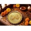 round textured kumkum plate in gold finish for decorative pooja use