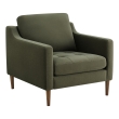 Forest green upholstered accent armchair with solid wood legs