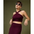 Purple Lycra halter neck crop top and A-line skirt co-ord set for women