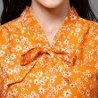 Vijay Enterprises women sleeveless casual top with bow tie neck printed orange design