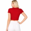 Women's red cropped short sleeve cardigan with button front