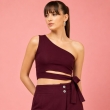 One shoulder regular fit crop top with belt for women