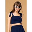 Navy blue knot tie shoulder sleeveless crop cami top for women